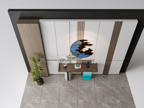 Sideboard with wall panel and flooring 14 3D Model