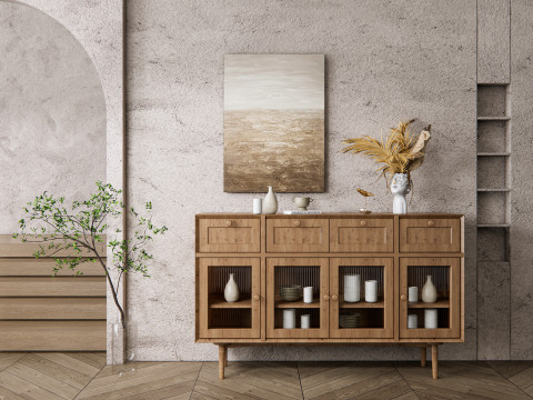 Sideboard with wall panel and flooring 15 3D Model