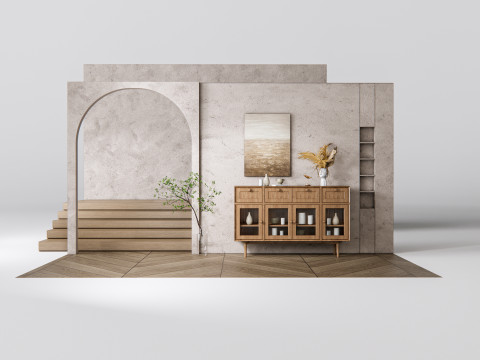 Sideboard with wall panel and flooring 15 3D Модель