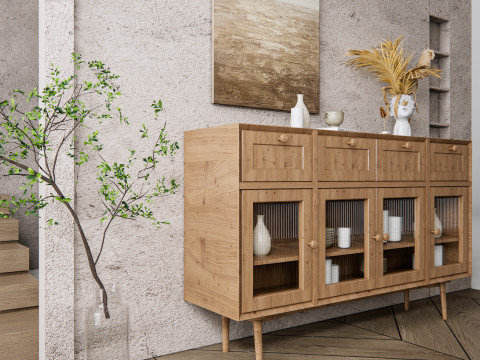 Sideboard with wall panel and flooring 15 3D Модель