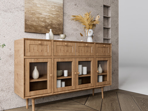 Sideboard with wall panel and flooring 15 3D Модель