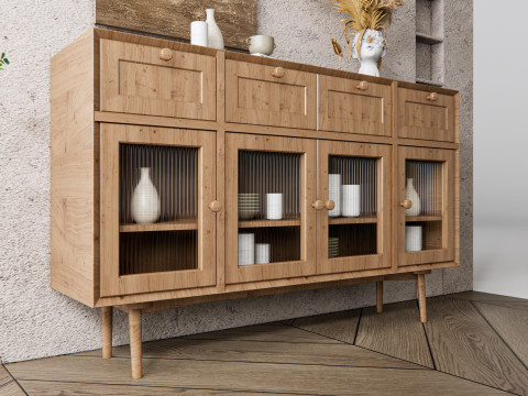 Sideboard with wall panel and flooring 15 3D Модель