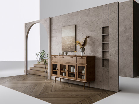 Sideboard with wall panel and flooring 15 3D Модель