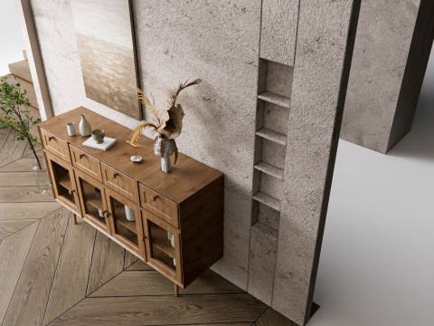 Sideboard with wall panel and flooring 15 3D Модель