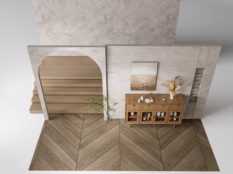 Sideboard with wall panel and flooring 15 3D Модель