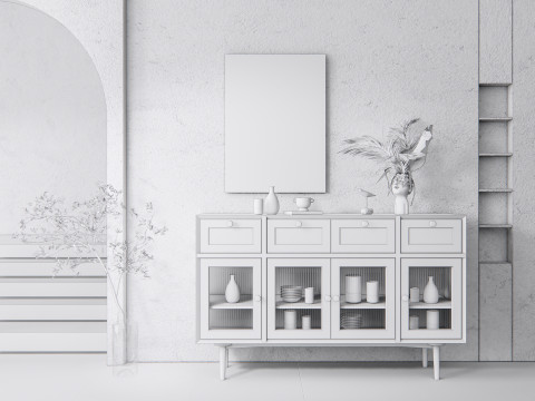 Sideboard with wall panel and flooring 15 3D Модель
