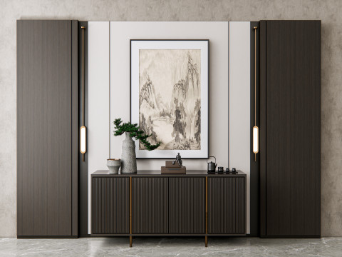 Sideboard with wall panel and flooring 16 3Dモデル
