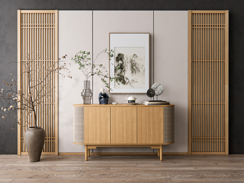 Sideboard with wall panel and flooring 17 3D-Modell .c4d .max .obj .3ds .fbx .stl .blend