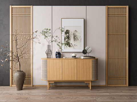 Sideboard with wall panel and flooring 17 3Dモデル