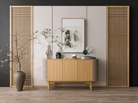 Sideboard with wall panel and flooring 17 3D-Modell