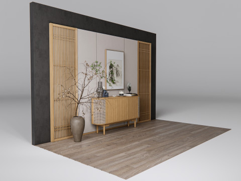 Sideboard with wall panel and flooring 17 3D-Modell