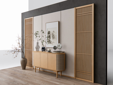 Sideboard with wall panel and flooring 17 3D-Modell