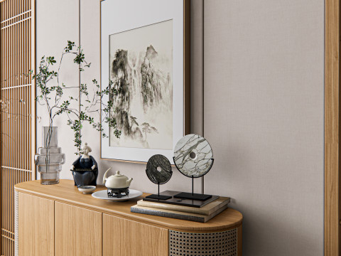 Sideboard with wall panel and flooring 17 3D-Modell