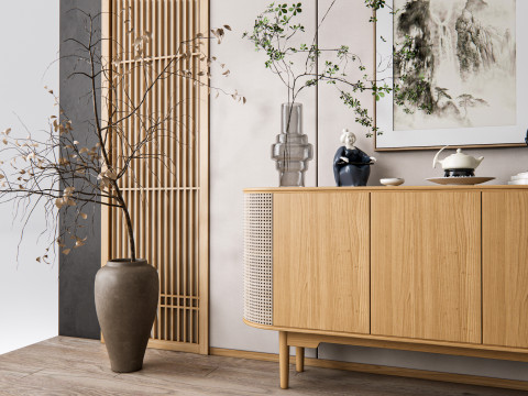 Sideboard with wall panel and flooring 17 3D-Modell
