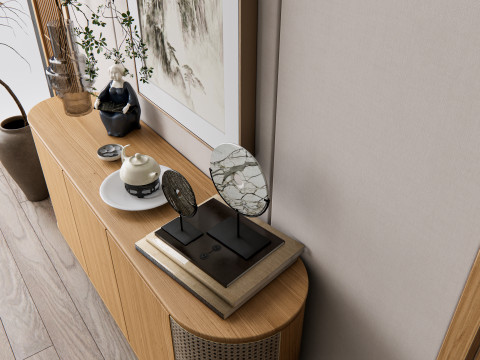 Sideboard with wall panel and flooring 17 3D-Modell