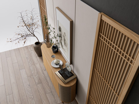 Sideboard with wall panel and flooring 17 3D-Modell