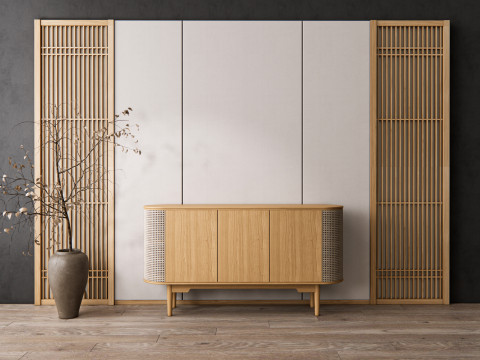Sideboard with wall panel and flooring 17 3D-Modell