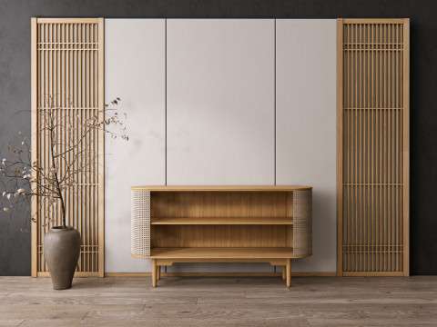Sideboard with wall panel and flooring 17 3D-Modell