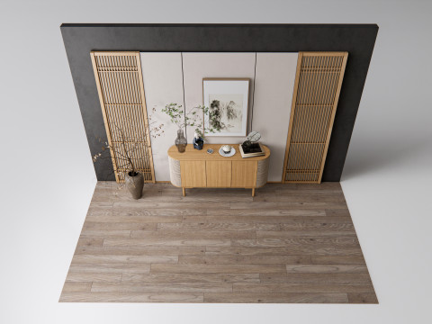 Sideboard with wall panel and flooring 17 3D-Modell