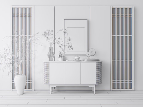 Sideboard with wall panel and flooring 17 3D-Modell