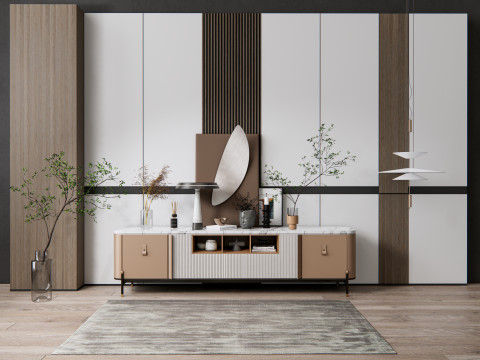 Sideboard with wall panel and flooring 18 3Dモデル