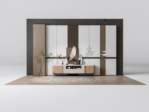 Sideboard with wall panel and flooring 18 3D Model