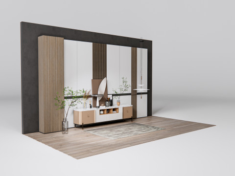 Sideboard with wall panel and flooring 18 3D Model