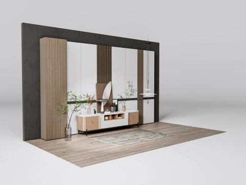 Aparador com painel de parede e piso 18 Modelo 3D