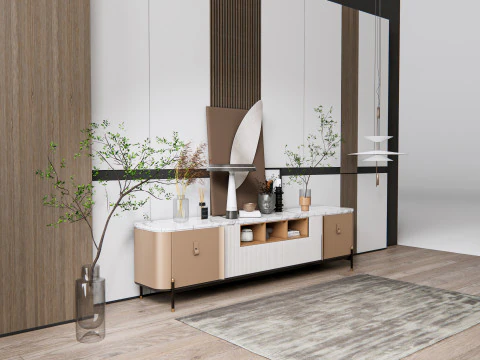 Aparador com painel de parede e piso 18 Modelo 3D