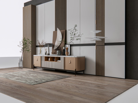 Sideboard with wall panel and flooring 18 3D Model