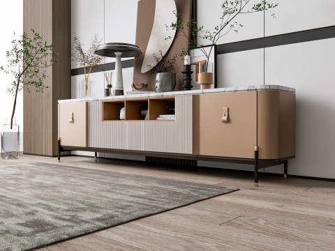 Sideboard with wall panel and flooring 18 3D Model
