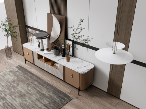 Sideboard with wall panel and flooring 18 3D Model