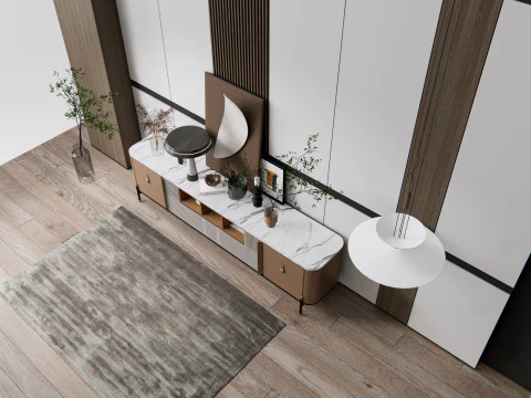 Aparador com painel de parede e piso 18 Modelo 3D