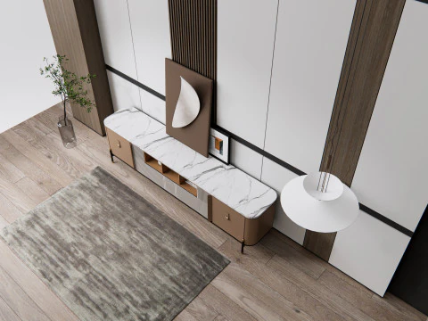 Aparador com painel de parede e piso 18 Modelo 3D