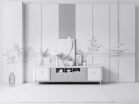 Sideboard with wall panel and flooring 18 3D Model
