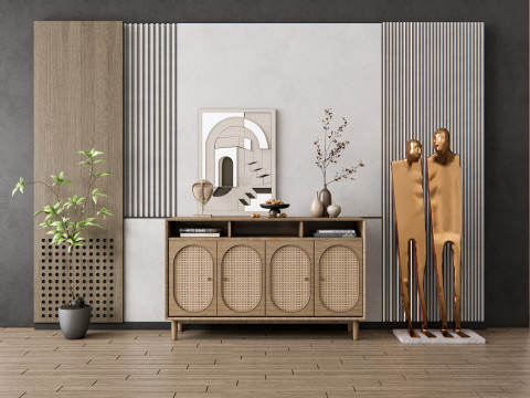 Sideboard with wall panel and flooring 20 3Dモデル