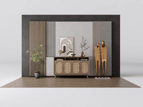 Sideboard with wall panel and flooring 20 3D Model