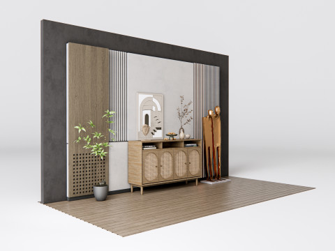 Sideboard with wall panel and flooring 20 3D Model