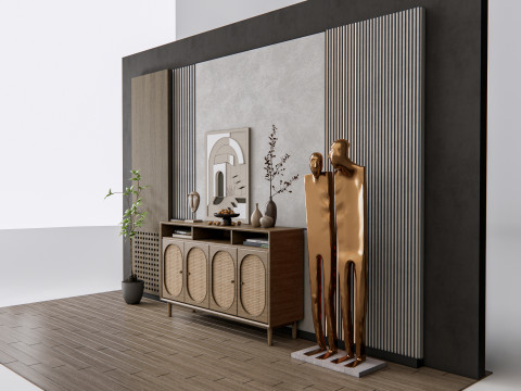 Sideboard with wall panel and flooring 20 3D Model