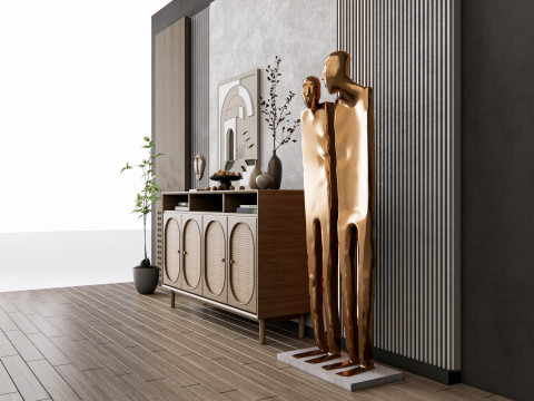 Sideboard with wall panel and flooring 20 3D Model