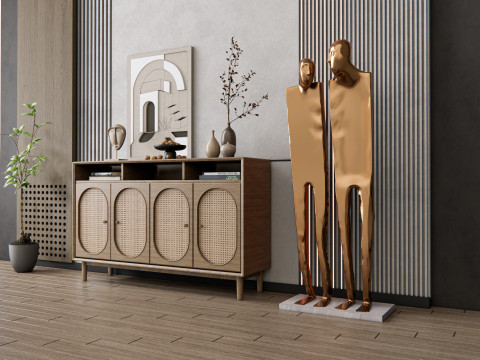 Sideboard with wall panel and flooring 20 3D Model