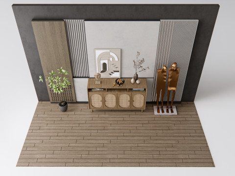 Sideboard with wall panel and flooring 20 3D Model