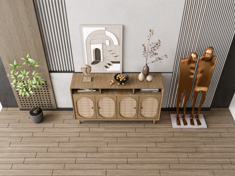 Sideboard with wall panel and flooring 20 3D Model