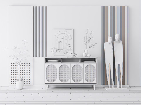 Sideboard with wall panel and flooring 20 3D Model