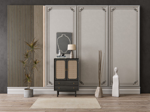Sideboard with wall panel and flooring 21 3Dモデル
