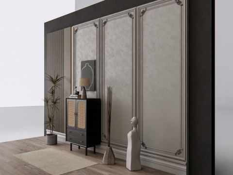 Sideboard with wall panel and flooring 21 Modello 3D
