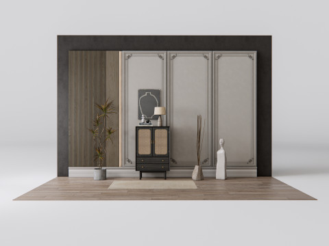 Sideboard with wall panel and flooring 21 Modello 3D