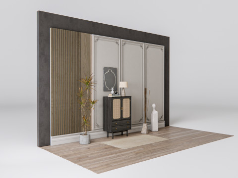 Sideboard with wall panel and flooring 21 Modello 3D