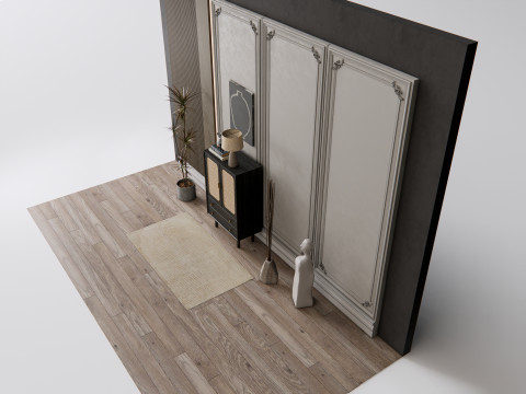 Sideboard with wall panel and flooring 21 Modello 3D