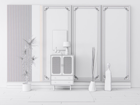 Sideboard with wall panel and flooring 21 Modello 3D